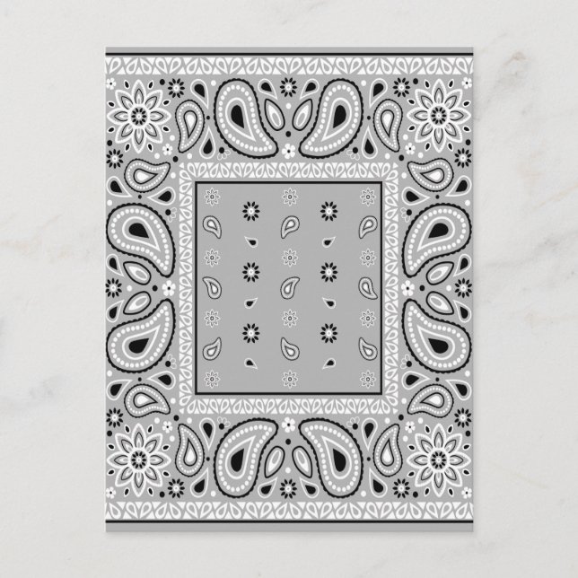 Grey Grey Bandanna Paisley Country Hip Hop Cowboy Invitation Postcard (Front)