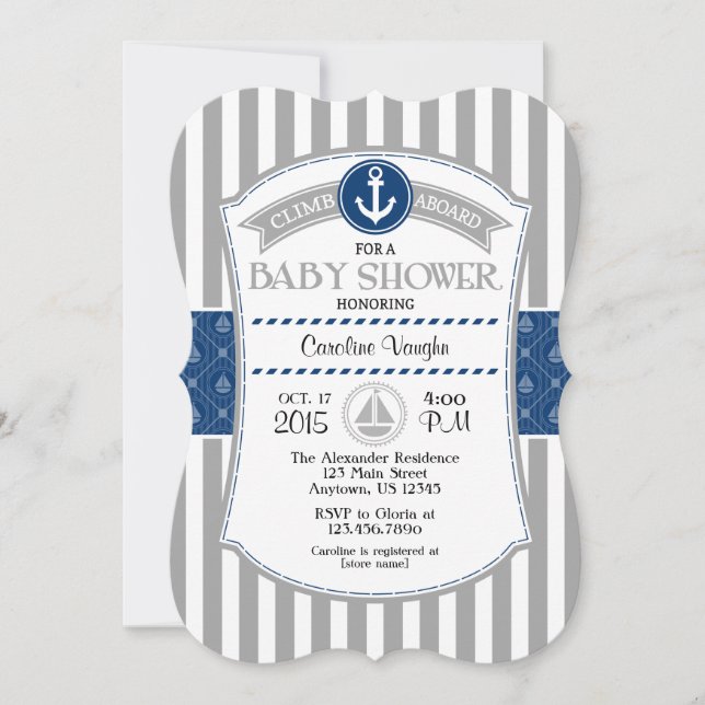 Grey Grey Blue Nautical Baby Shower Invitation (Front)