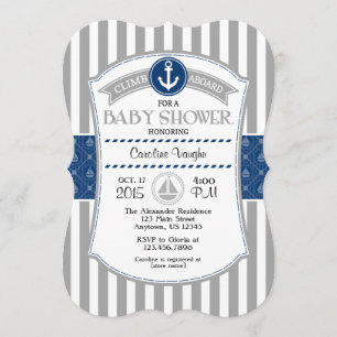 Grey Grey Blue Nautical Baby Shower Invitation