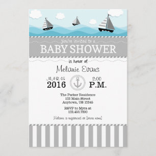 Grey Grey Blue Nautical Baby Shower Invitation
