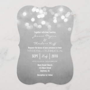Grey Grey Bokeh Glitter Lights Wedding Invitation