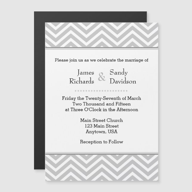 Grey Grey Chevron Magnetic Wedding Invitation (Front/Back)