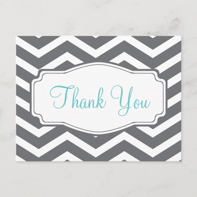 Grey Grey Chevron Thank You Postcard (Front)