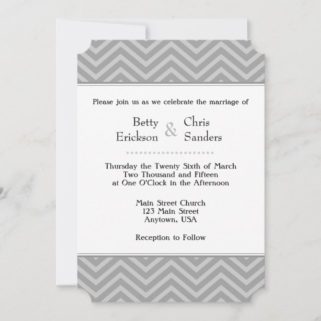 Grey Grey Chevron Wedding Invitations (Front)
