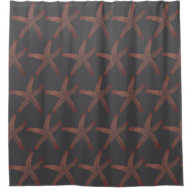 Grey Grey Coral Orange Starfish Patterns Nautical Shower Curtain (Front)