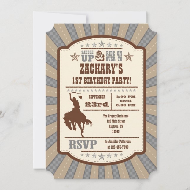 Grey Grey Cowboy Rodeo Birthday Party Invitation (Front)