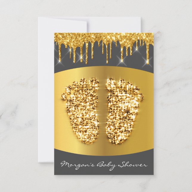 Grey Grey Drips Gold Royal Baby Shower Feet Boy Invitation (Back)