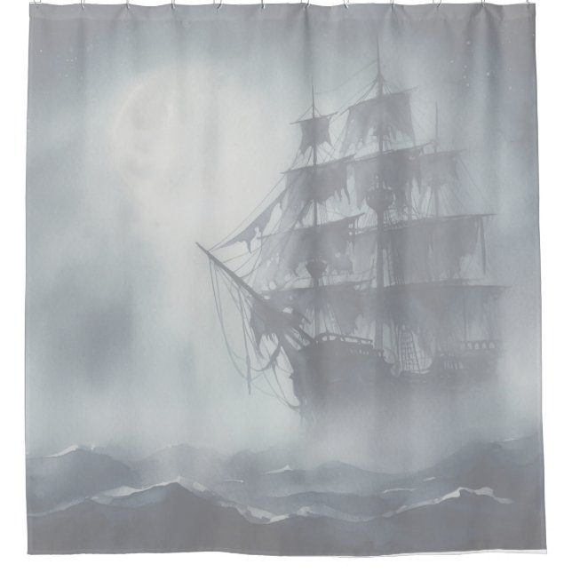 Grey, Grey Fog Pirate Ship 2 Shower Curtain (Front)