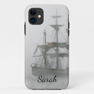 Grey, Grey Fog Pirate Ship Customise With Name iPhone 11 Case