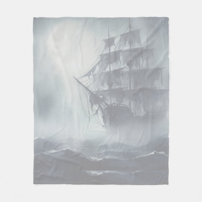 Grey, Grey Fog Pirate Ship Retirement Fleece Blanket (Front)