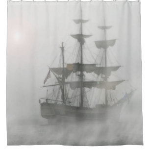 Grey, Grey Fog Pirate Ship Shower Curtain