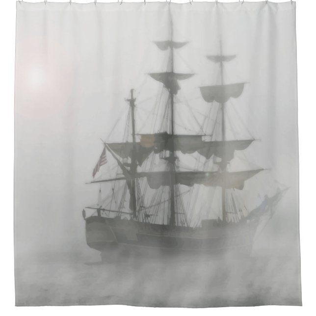 Grey, Grey Fog Pirate Ship Shower Curtain (Front)