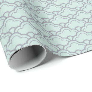 Grey Grey Mint Green Aqua Scallop Scales Art Deco Wrapping Paper