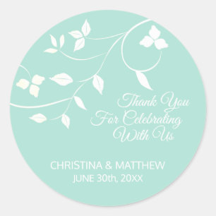 Grey, Grey Mint Green Pastel Thank You Wedding Classic Round Sticker