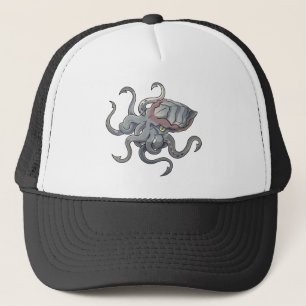Grey/Grey Mythical Cartoon Kraken Monster Trucker Hat
