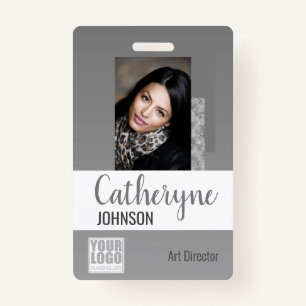 Grey Grey Ombre Logo Barcode ID Photo Template ID Badge