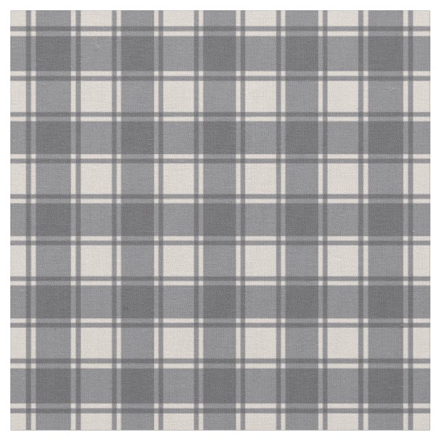 Grey Grey on Cream Gingham Plaid Buffalo Chequered Fabric (Close Up)