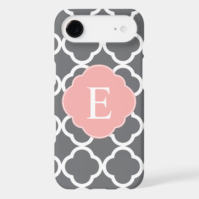 Grey Grey Peach Quatrefoil Monogram Case-Mate iPhone Case (Back)