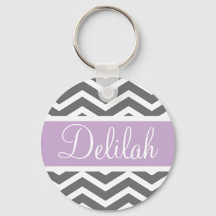 Grey Grey Purple Chevron Custom Name Key Ring