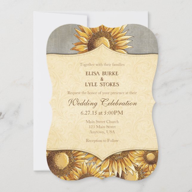 Grey Grey Rustic Sunflower Wedding Invitation (Front)