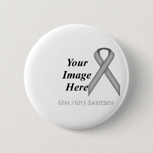 Grey / Grey Standard Ribbon by Kenneth Yoncich 6 Cm Round Badge