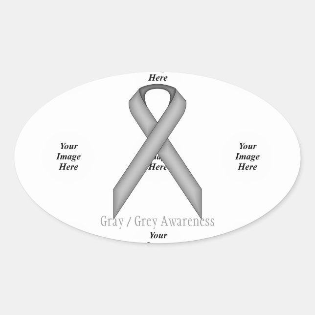 Grey / Grey Standard Ribbon by Kenneth Yoncich Oval Sticker (Front)