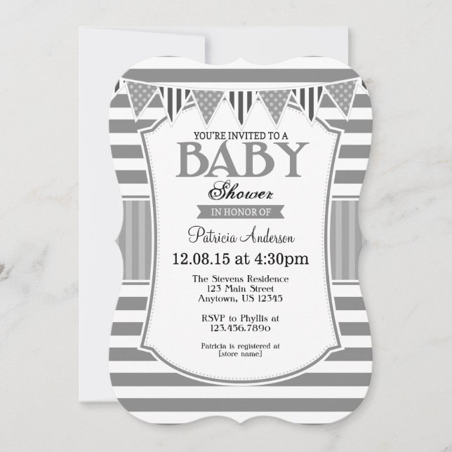 Grey Grey Stripes Baby Shower Invitation (Front)