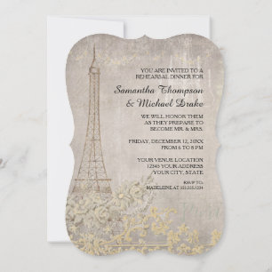 Grey Grey Vintage Paris Parisian Rehearsal Dinner Invitation