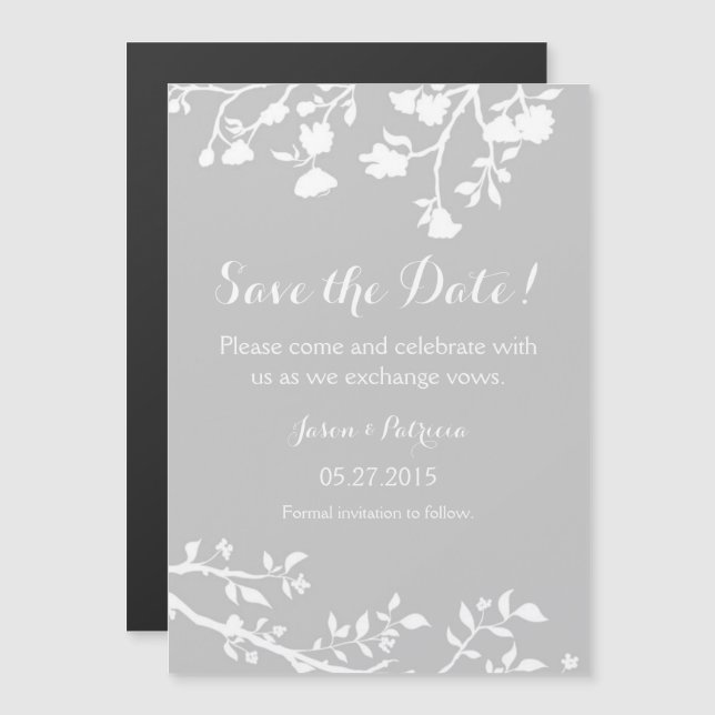 Grey Grey White Flower Save The Date Magnet (Front/Back)