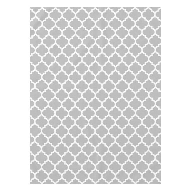 Grey Grey White Moroccan Quatrefoil Pattern #5 Tablecloth (Front)