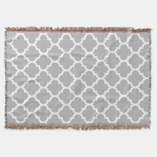 Grey Grey White Moroccan Quatrefoil Pattern #5 Throw Blanket