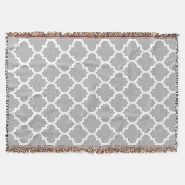 Grey Grey White Moroccan Quatrefoil Pattern #5 Throw Blanket (Front)