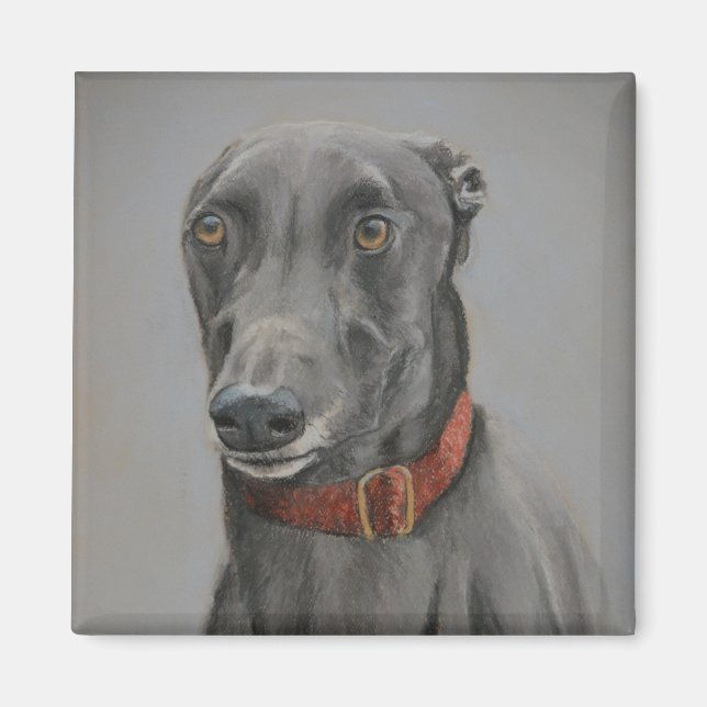 Grey Greyhound Dog Art Magnet (Front)