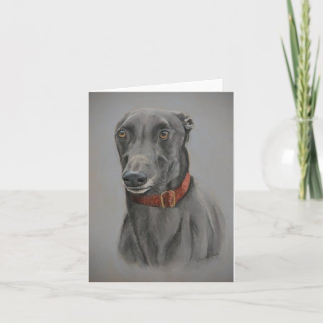 Grey Greyhound Dog Art Note Card (Front)