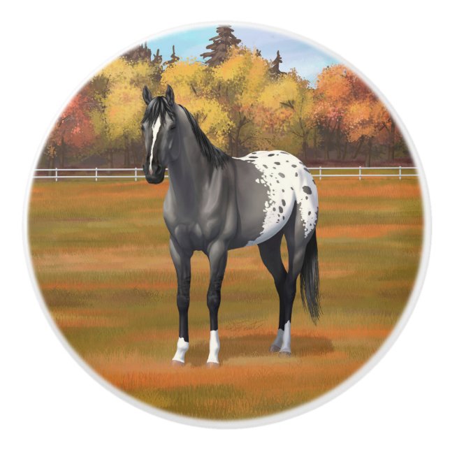 Grey Grulla Appaloosa Quarter Horse Stallion Ceramic Knob (Front)