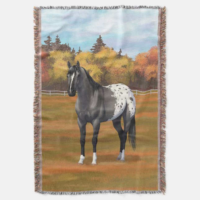 Grey Grulla Appaloosa Quarter Horse Stallion Throw Blanket (Front Vertical)
