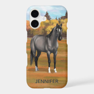 Grey Grulla Quarter Horse in Autumn Pasture