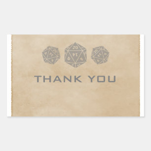 Grey Grunge D20 Dice Gamer Thank You Stickers