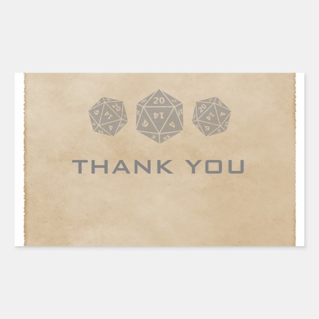 Grey Grunge D20 Dice Gamer Thank You Stickers (Front)