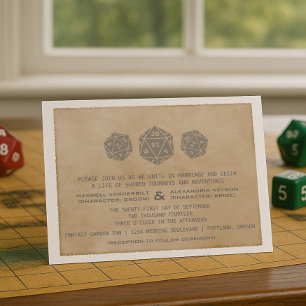 Grey Grunge D20 Dice Gamer Wedding Invitation