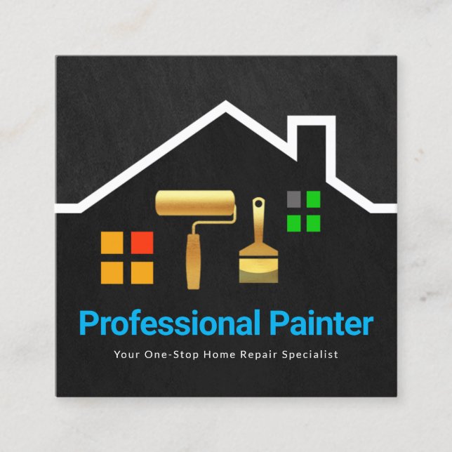 Grey Grunge Gold Brush Rooftop Building Square Business Card (Front)