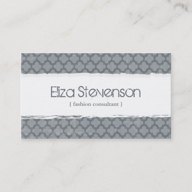 Grey Grunge Quatrefoil Consultant Business Card (Front)