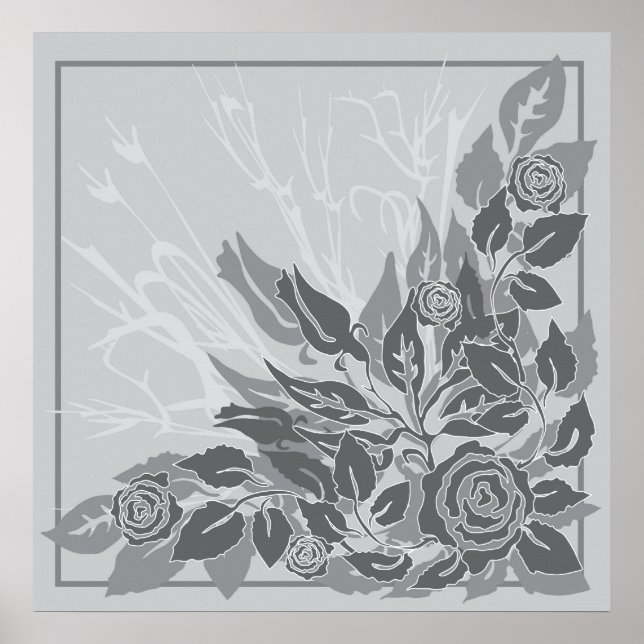grey grunge roses poster (Front)