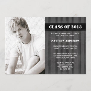 Grey Grunge Stripe Photo Graduation Announcement