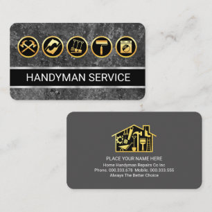 Grey Grunge Wall Gold Handyman Tools Business Card