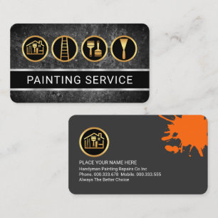 Grey Grunge Wall Gold Painter's Tool Business Card