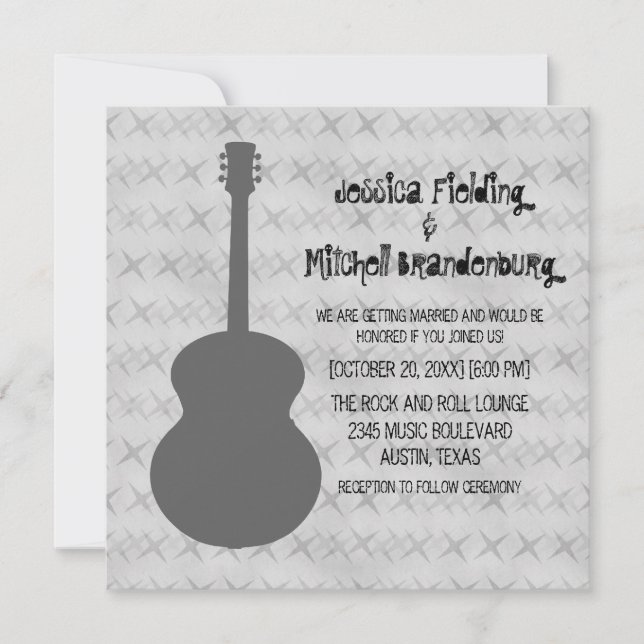 Grey Guitar Grunge Wedding Invite (Front)