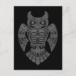 Grey Haida Spirit Owl on Black Postcard