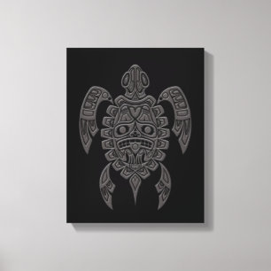 Grey Haida Spirit Sea Turtle on Black Canvas Print