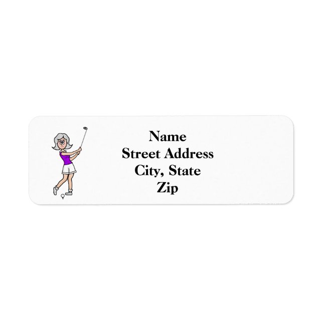 Grey Hair Woman Golfer Return Address Label (Front)